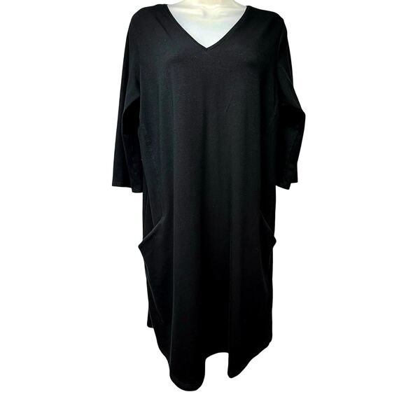 Eileen Fisher Dresses & Skirts - Eileen Fisher Size Medium Dress Black Knee Length Organic Cotton Pockets V-Neck